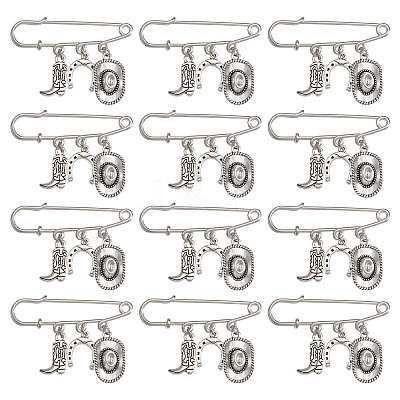 12Pcs West Cowboy Steel Heavy Duty Safety Pins Brooch JEWB-CA00007-1