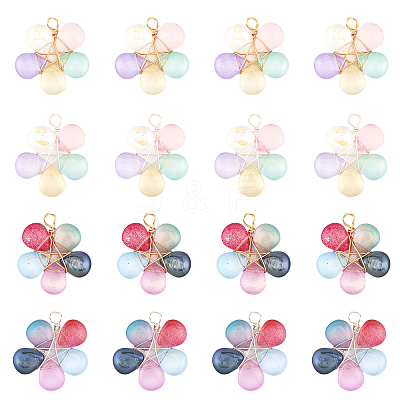 4 Sets Wire Wrapped Glass Pendants FIND-CA0006-87-1