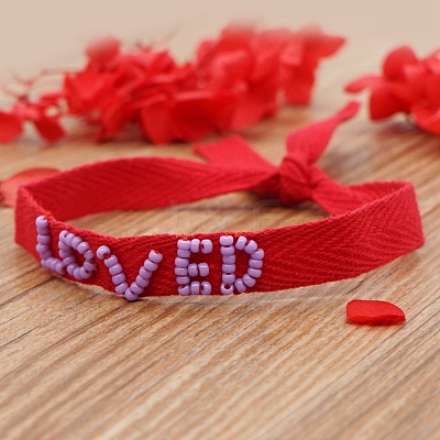 Word Loved Beaded Cord Bracelet BJEW-A121-53A-1