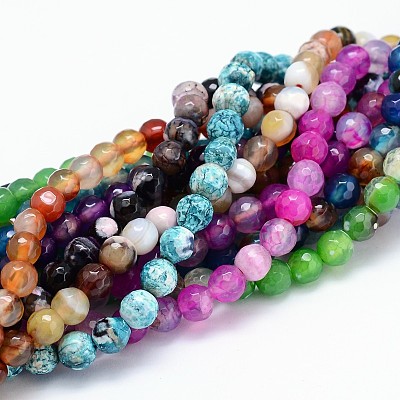 Dyed Natural Agate Faceted Round Beads Strands G-P098-M-1