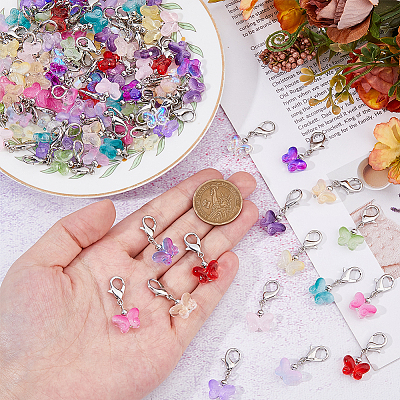 96Pcs 12 Colors Butterfly Glass Pendants HJEW-HS00002-1