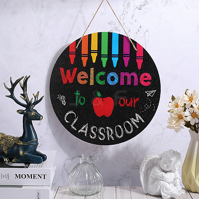 Wooden Welcome Door Decorations AJEW-WH0270-065-1