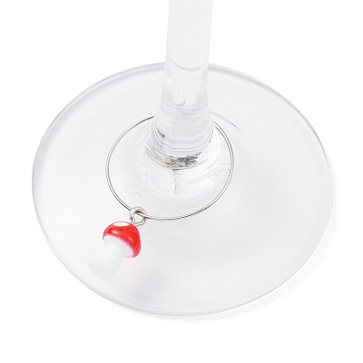 Mushroom Resin Wine Glass Charms Decoration AJEW-JO00231-1