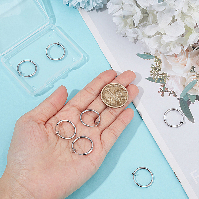 4 Pairs 201 Stainless Steel Retractable Clip-on Hoop Earrings STAS-UN0052-03A-1