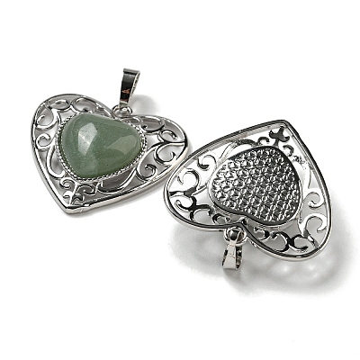 Natural Green Aventurine Peach Love Heart Pendants G-G158-01C-1