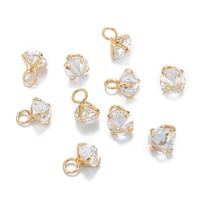 Brass Clear Cubic Zirconia Charms ZIRC-G170-12G-1