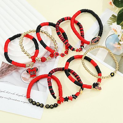 1 Set Handmade Polymer Clay Heishi Beads Stretch Bracelets Set BJEW-SZ0002-67A-02-1