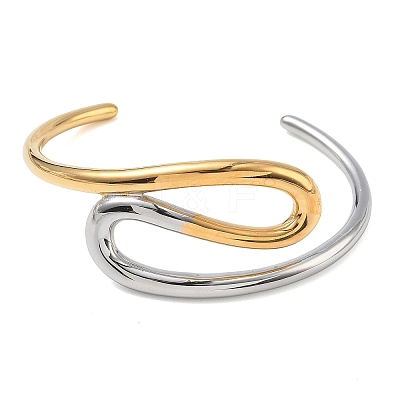Two Tone 304 Stainless Steel Cuff Bangles for Women BJEW-F540-01GP-1