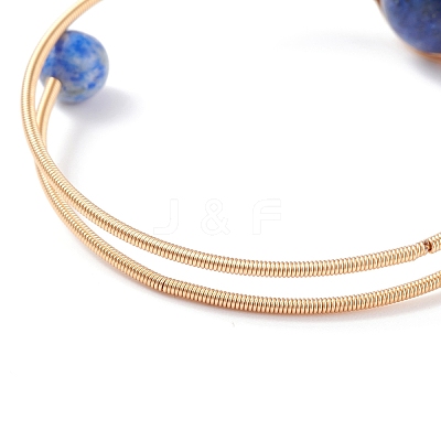 Natural Lapis Lazuli(Dyed) Round Beaded Bangle BJEW-JB07816-01-1
