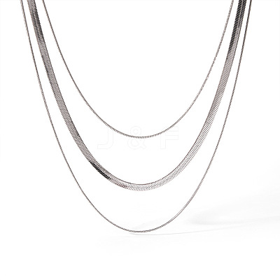 Fashion 304 Stainless Steel 3 Layered Snake Chain Necklaces for Women GS2900-2-1