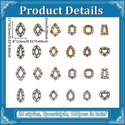 144Pcs 24 Styles Alloy Cabochons Coonector Settings for Rhinestone FIND-PH0028-92-1