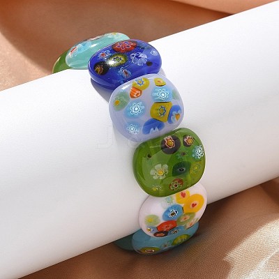 Handmade Millefiori Lampwork Beaded Stretch Bracelets for Men Women BJEW-G738-01B-03-1