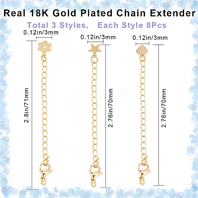 24Pcs 3 Style Long-Lasting Plated Brass Curb Chain Extender KK-CN0002-30-1