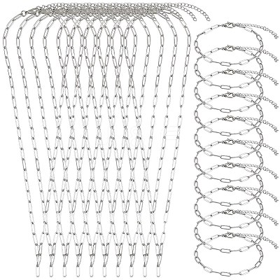 304 Stainless Steel Paperclip Chains Necklaces & Bracelet Jewelry Sets SJEW-SC0001-07P-1