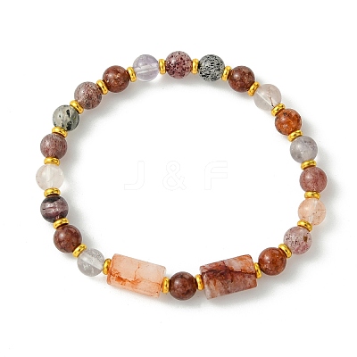 Natural Ferruginous Quartz & Super Seven Quartz Beaded Bracelets BJEW-JB13927-1
