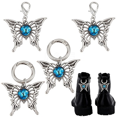 4Pcs 2 Styles Butterfly Alloy Shoe Charms AJEW-CP0006-45-1