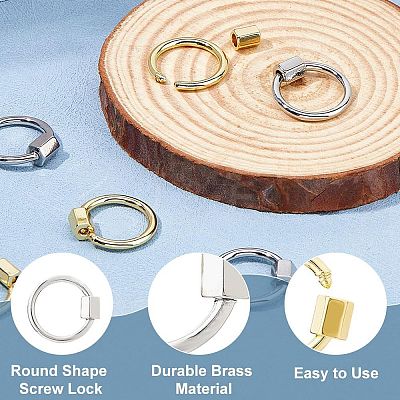 6Pcs 2 Colors Brass Screw Carabiner Lock Charms KK-HS0001-08-1