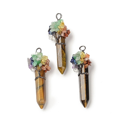 7 Chakra Pointed Natural Tiger Eye Big Pendants G-C012-01R-03-1