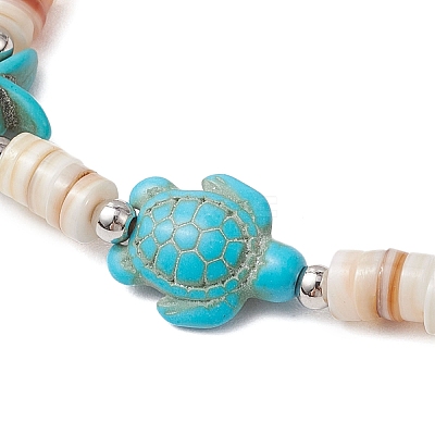 Sea Turtles & Starfish Dyed Synthetic Turquoise Beads Stretch Bracelets BJEW-JB11881-01-1