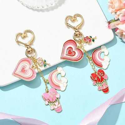 Heart Hot Air Balloon Alloy Enamel Pendant Decoration HJEW-YW00075-01-1