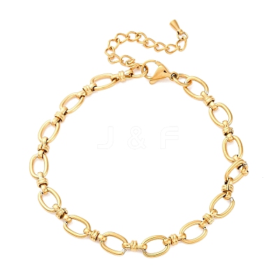 304 Stainless Steel Oval Link Chain Anklets AJEW-A057-06G-1