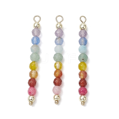 Natural Agate & Carnelian & Green Aventurinee & Aquamarine & Amethyst Faceted Round Beaded Chakra Pendants PALLOY-JF03450-1