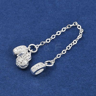 Brass Pave Clear Cubic Zirconia European Safety Chains with Charms KK-L236-15D-S-1