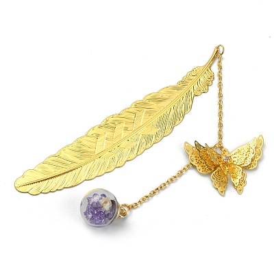 Golden Tone Brass Feather Bookmarks AJEW-WH0020-55G-02-1
