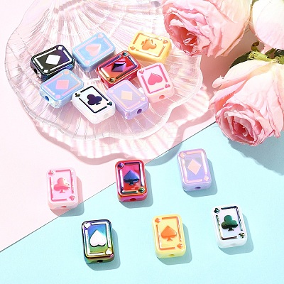 14Pcs 7 Colors UV Plating Rainbow Iridescent Acrylic Enamel Beads SACR-YW0005-06-1