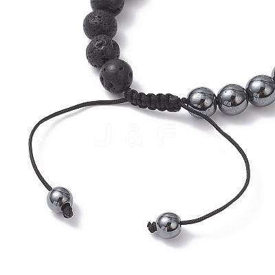 Non-Magnetic Synthetic Hematite & Natural Lava Rock Beads Braided Bead Bracelets BJEW-JB12611-01-1
