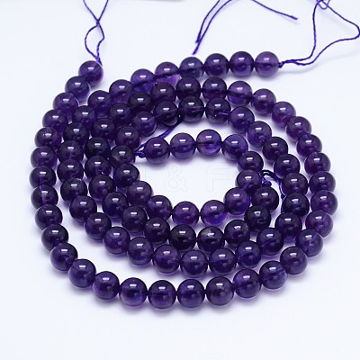 Natural Amethyst Round Bead Strands G-M212-4mm-04A-1