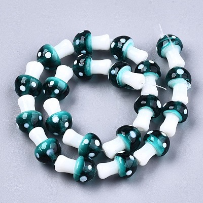 Mushroom Handmade Lampwork Beads Strands X-LAMP-R116-14-1