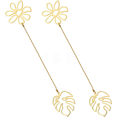 Brass Flower & Leaf Charms Bookmarks AJEW-TAC00029-1