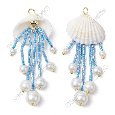 4Pcs 4 Colors Glass Seed Beaded Jellyfish Pendants PALLOY-FS00049-1