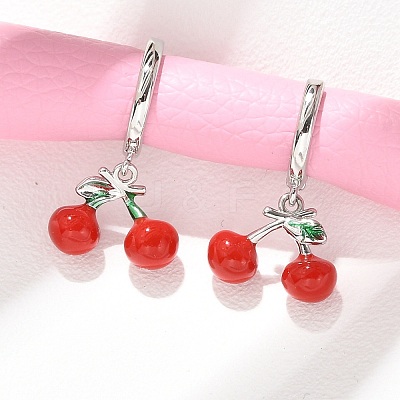 Cherry Brass Enamel Hoop Earrings EJEW-M077-14P-01-1