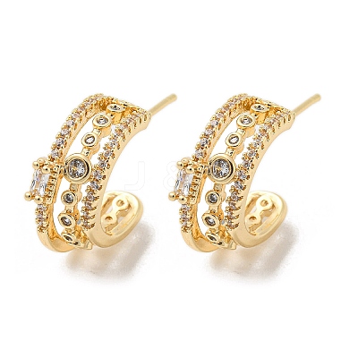 Brass with Cubic Zirconia Round Stud Earrings EJEW-B035-18KCG-1