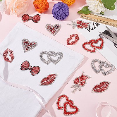 14Pcs 7 Style Valentine's Day Theme Hotfix Rhinestone Iron on Patches PATC-FG0001-70-1