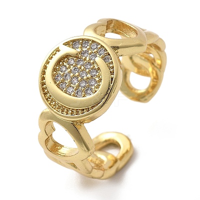 Brass Micro Pave Clear Cubic Zirconia Open Cuff Rings for Women RJEW-K289-02G-C-1