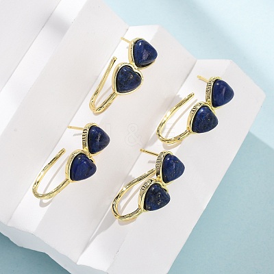 Valentine's Day Heart Natural Lapis Lazuli Stud Earrings EJEW-T053-01G-12-1