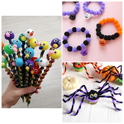 800Pcs 8 Styles Halloween Handmade DIY Doll Craft Pom Pom Yarn Pom Pom Balls FABR-TA0001-02-1