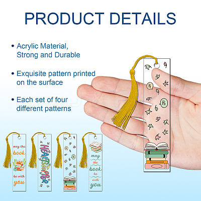 4 Patterns Rectangle Waterproof Acrylic Bookmarks Set DIY-GL0004-50B-1