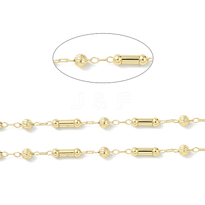 Brass Column & Round Beaded Link Chains CHC-P016-14G-01-1