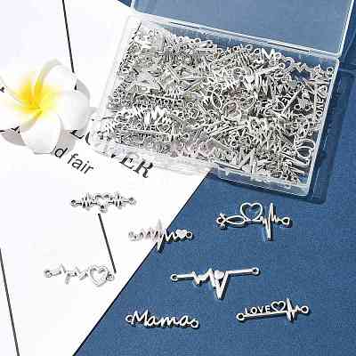 80Pcs 8 Styles Alloy Heartbeat Links Connectors Charms FIND-FS0004-72-1