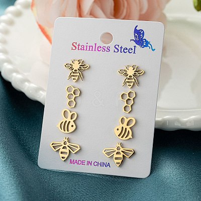 304 Stainless Steel Earring Sets EJEW-S248-06G-1
