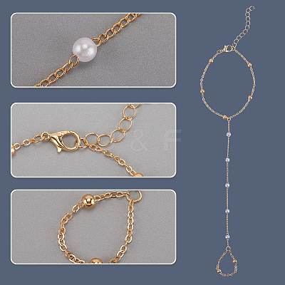 2Pcs 2 Colors Alloy Satellite Chains Finger Ring Bracelets for Women BJEW-CY0001-09-1