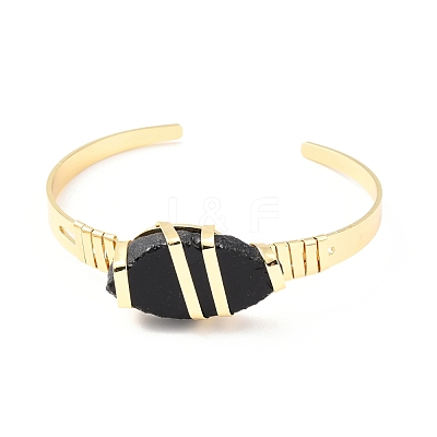 Natural Obsidian Horse Eye Beaded Cuff Bangle G-D458-01G-08-RS-1