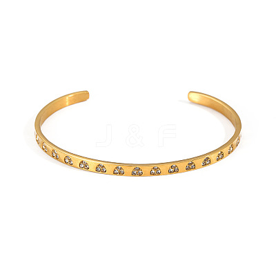 304 Stainless Steel Pave Heart Clear Cubic Zirconia Open Cuff Bangles for Women WG7A2FA-01-1