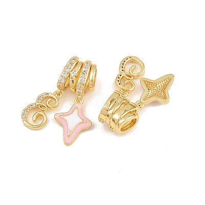 Brass Enamel & Clear Cubic Zirconia European Dangle Charms KK-CBA415D-12G-1