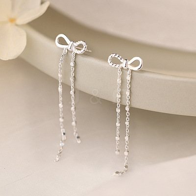 Bowknot 925 Sterling Silver Tassel Stud Earrings FS-WGF533A-01-1