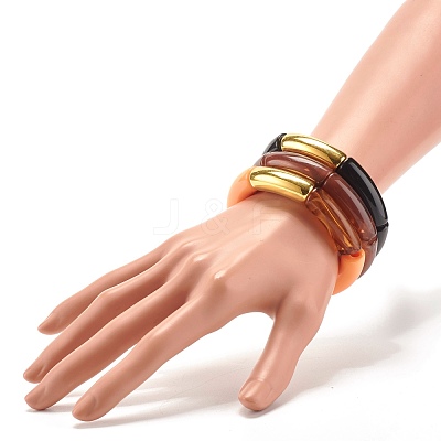 Chunky Acrylic & CCB Plastic Curved Tube Beads Stretch Bracelets Set for Women BJEW-JB07318-1